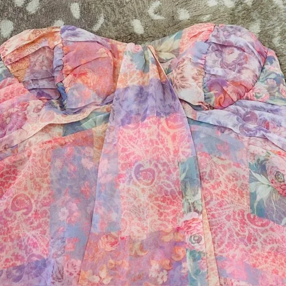 For Love & Lemons Teagan Mini Dress Chiffon Strapless Coquette NWT 2X Plus Size - Picture 5 of 9